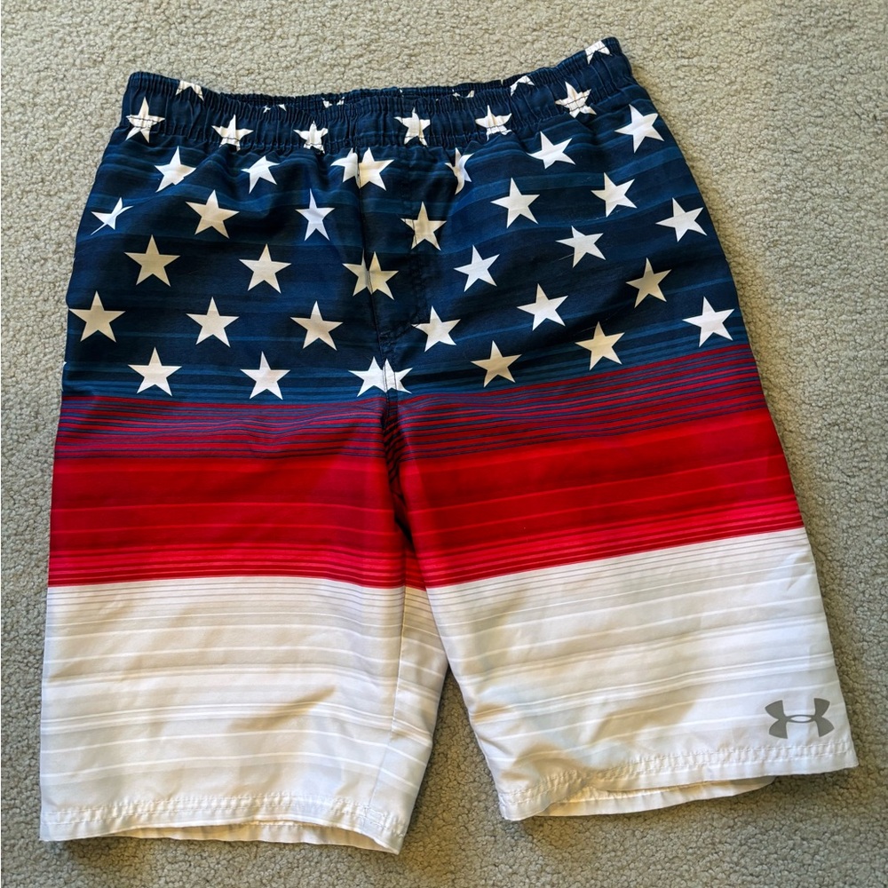 Under Armour Boy’s Red, White & Blue Stars Swim Board Shorts